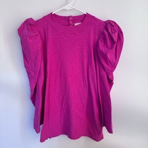 Nation LTD Puff Shoulder Long Sleeve Shirt Pink size Small
